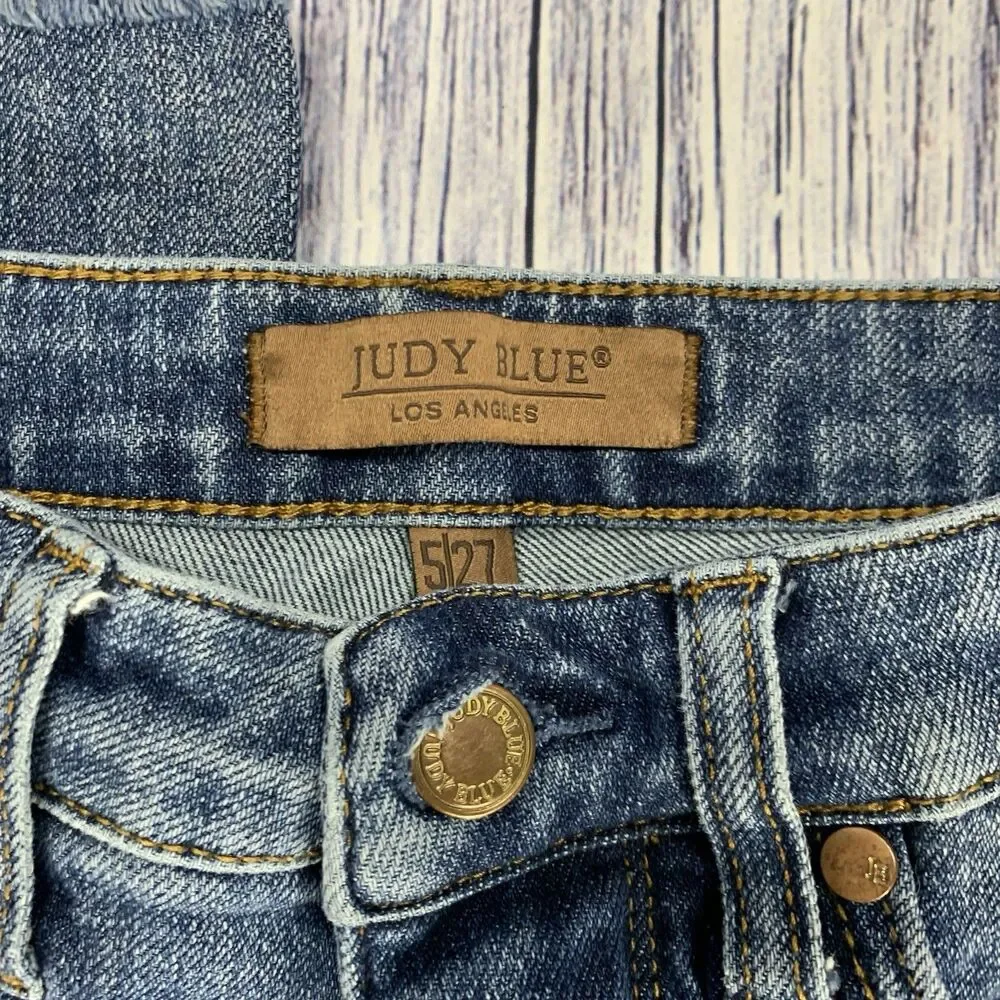 Judy Blue High Waist Tummy Control Raw Hem Straight Leg Jeans 88848 Size 5/27